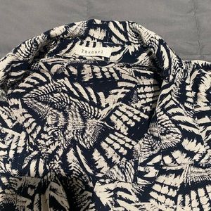 Blue and beige long sleeve dress